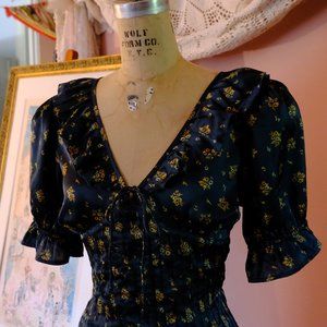 Forest Green Silk Babydoll Top